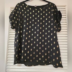 Black & Gold Sheer Short-Sleeve Loose-Fit Top
